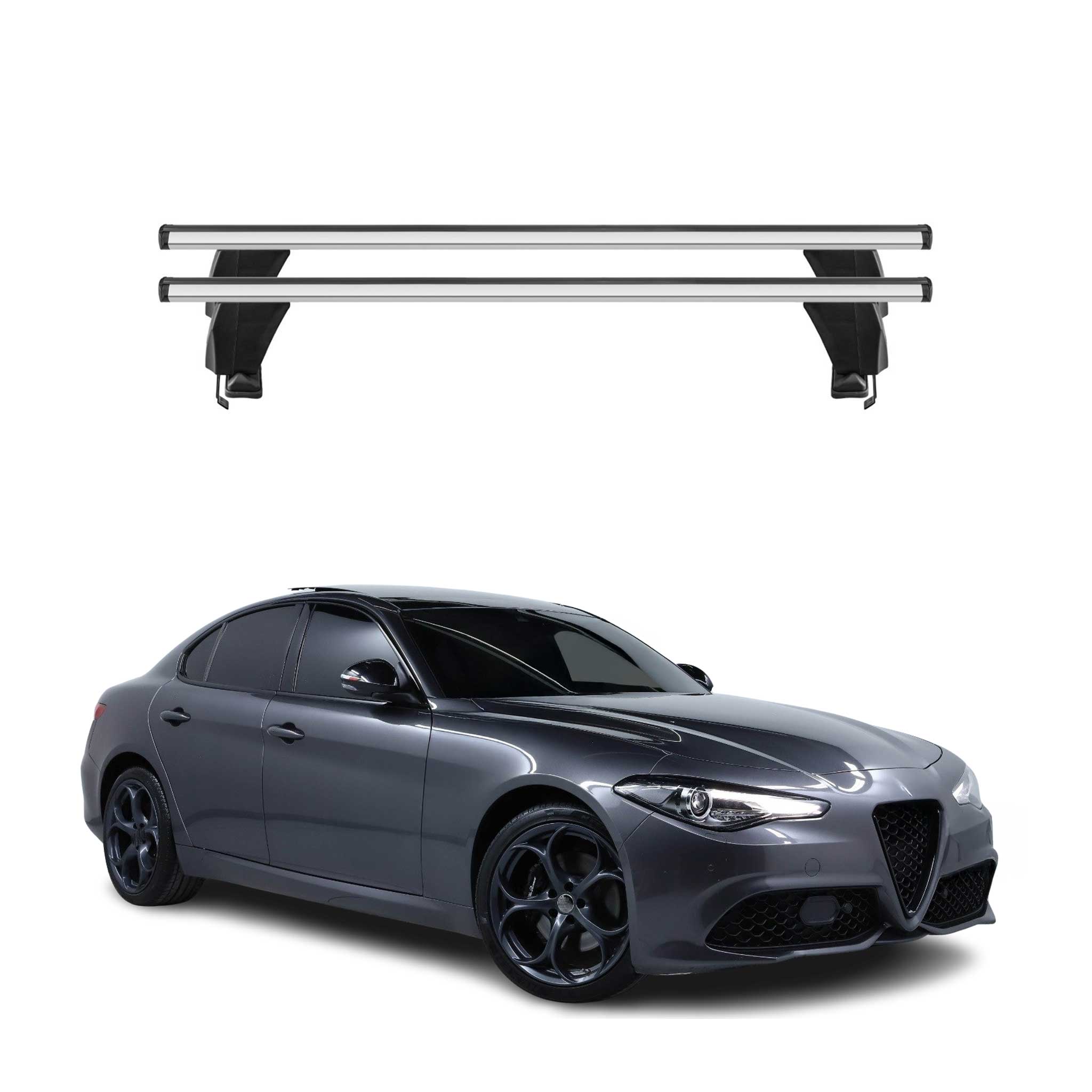 Menabo Barres de toit transversales pour Alfa Romeo Giulia 2016-2026 Alu Gris 2x