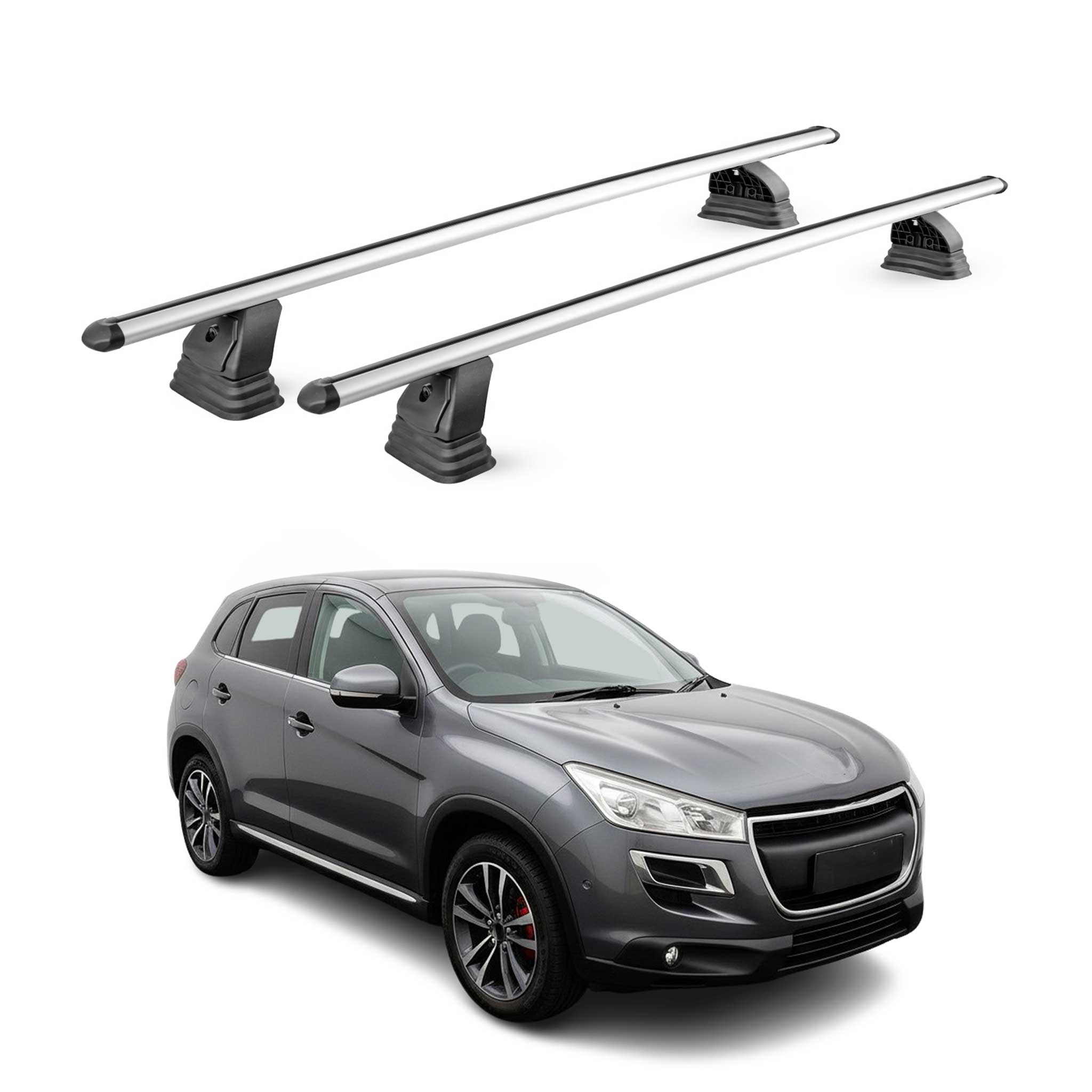Barres de toit transversales Alu pour Peugeot 4008 2012-2017 TÜV 75 kg Gris 2Pcs