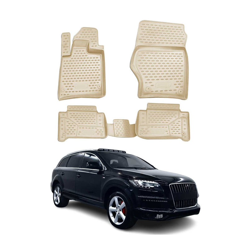 OMAC 3D Tapis de sol pour Audi Q7 4LB 2006-2015 caoutchouc TPE Beige 4Pcs