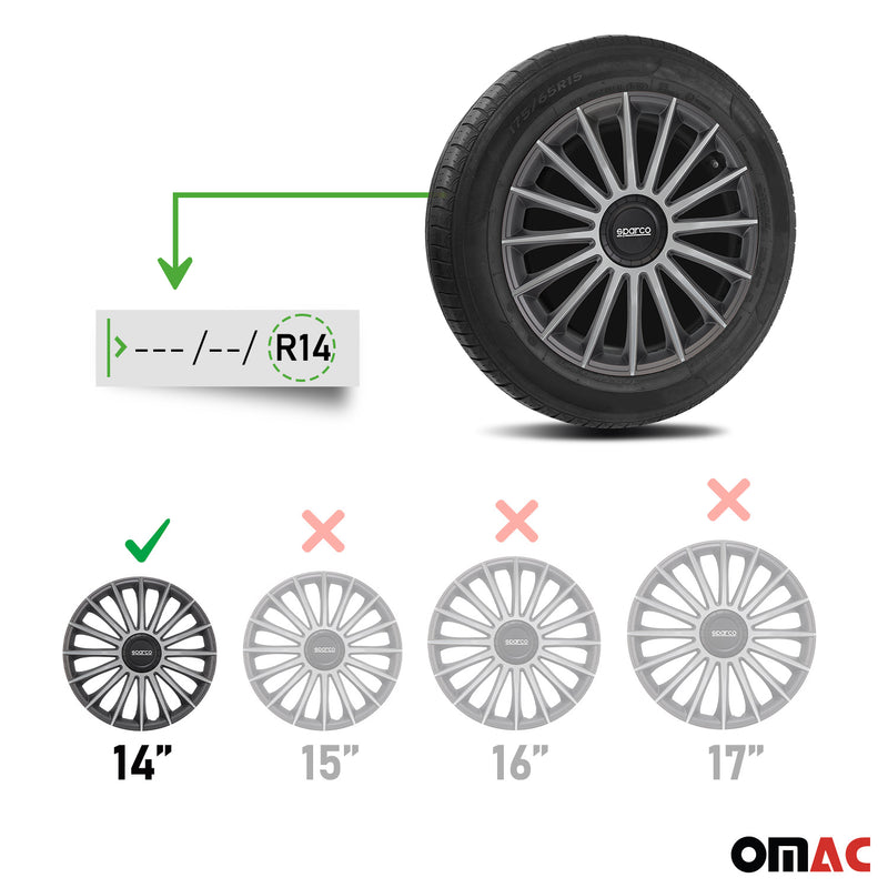 SPARCO Jeu Enjoliveurs de Roues 14 Pouces Gris Argenté en ABS 4 piéces