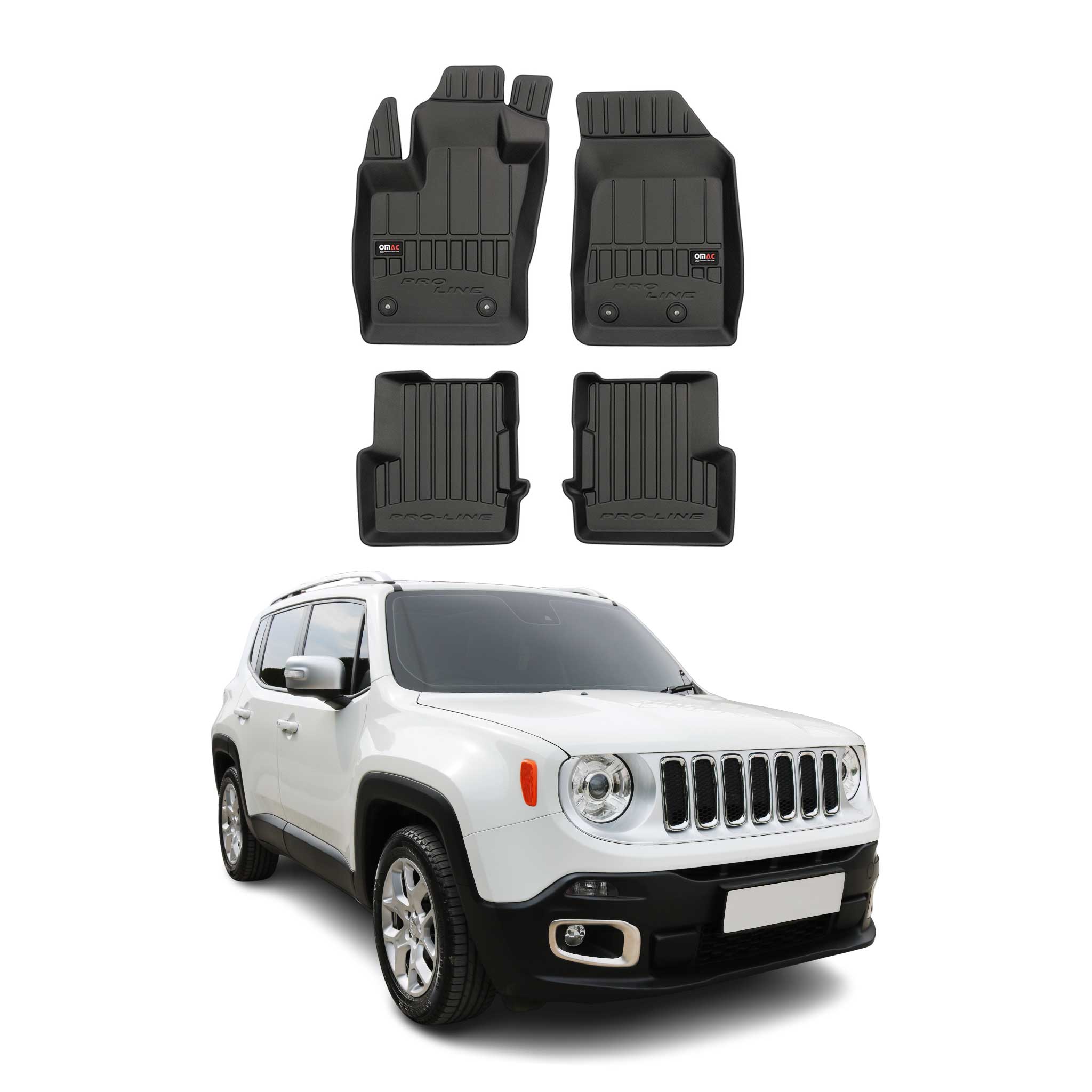 OMAC Tapis de sol en caoutchouc pour Jeep Renegade 2014-2024 Noir Premium