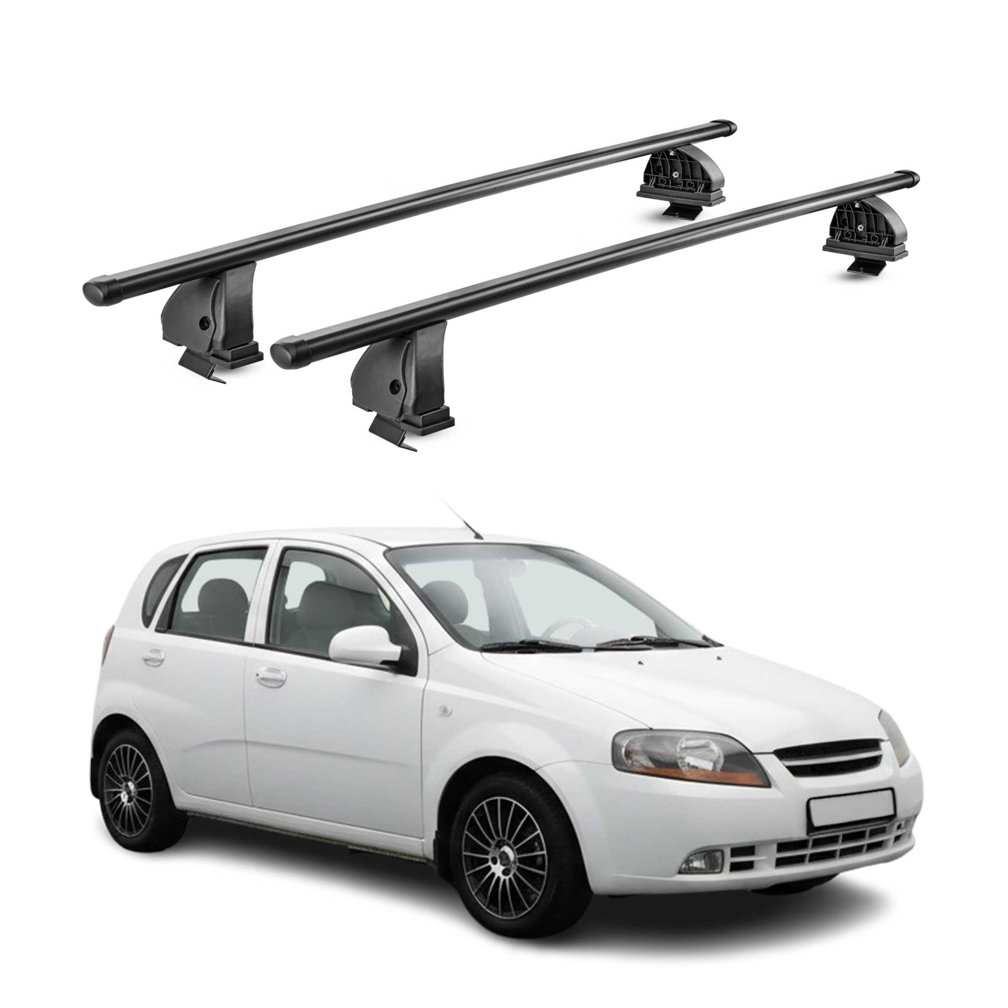Barres de toit transversales acier pour Daewoo Kalos HB 2002-2005 TÜV Noir 2Pcs