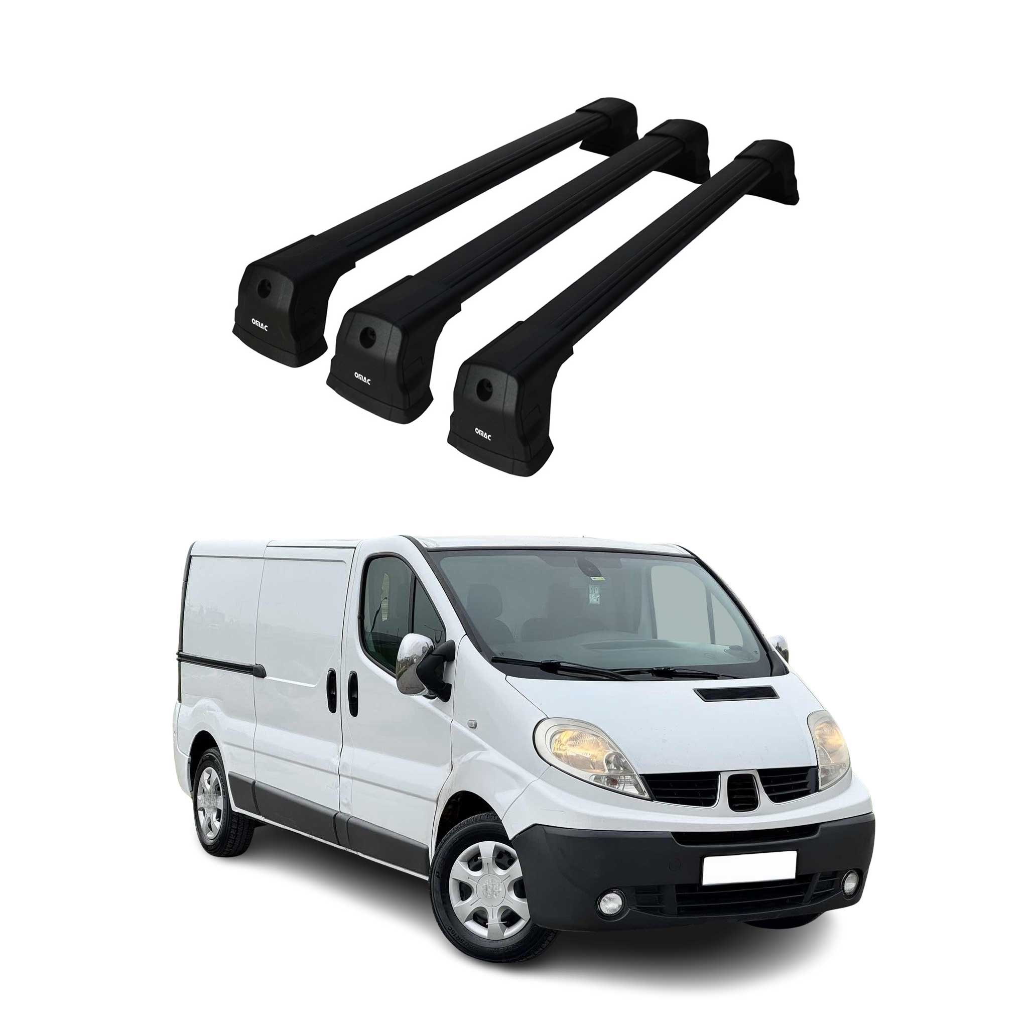 Barres De Toit Transversales pour Renault Trafic 2001-2014 Alu Noir 3 Pcs