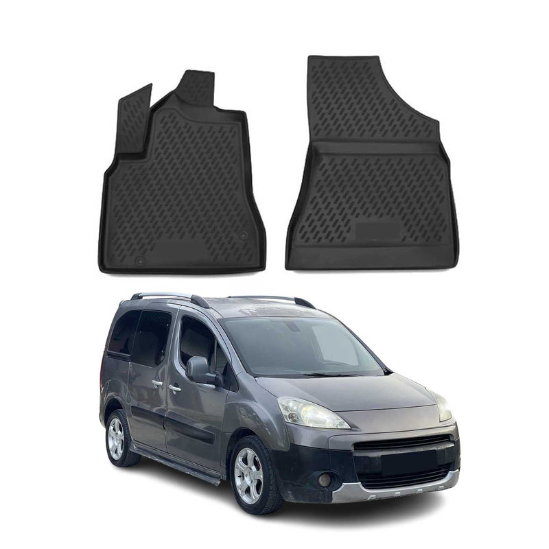 Tapis de sol pour Peugeot Partner 2008-2018 en caoutchouc TPE 3D Noir 2Pcs