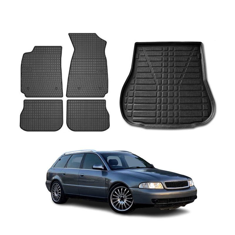Kit Tapis de sol et coffre pour Audi A4 B5 Break 1994-2001 Noir TPE