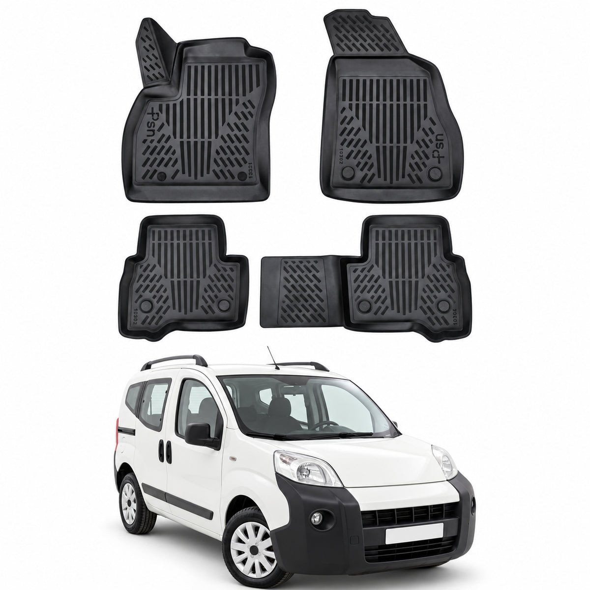 Tapis de sol pour Peugeot Bipper 2008-2017 Noir 3D en Caoutchouc TPE 4Pcs