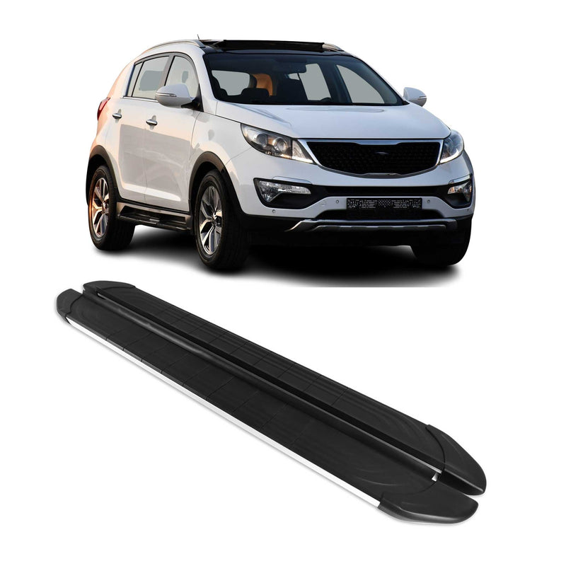 Marchepieds Latéraux pour Kia Sportage 2010-2015 Aluminium Gris Noir 2Pcs