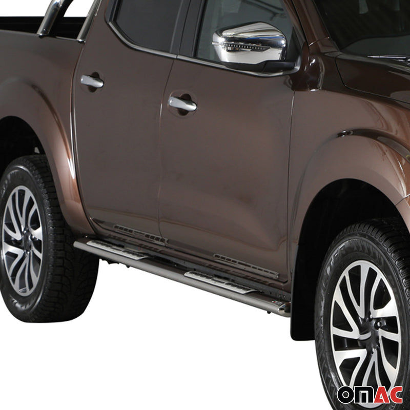 Marchepieds Latéraux pour Nissan NP300 Navara Double Cab 2016-2025 Acier Argent