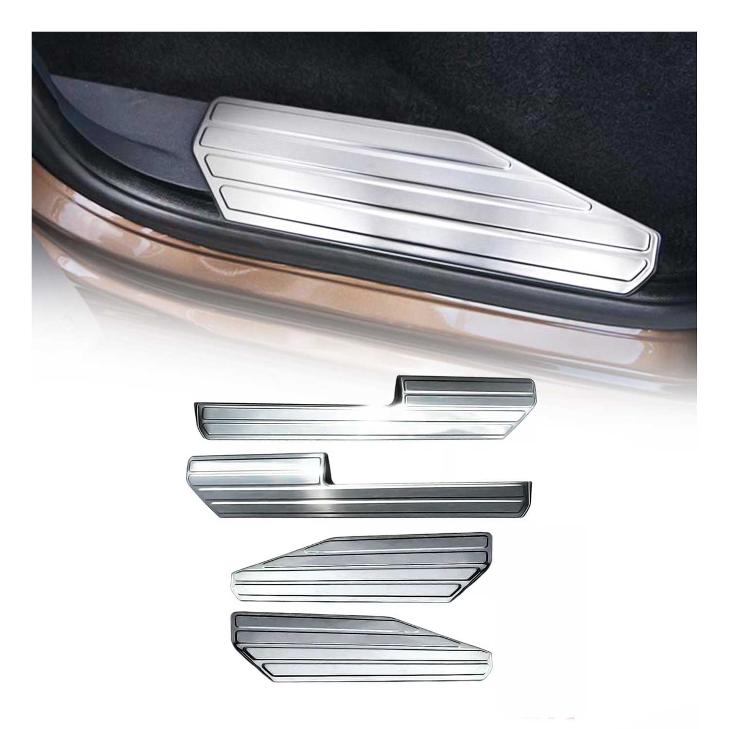 Seuil de porte intérieur pour VW Amarok 2010-2020 acier inox chromé 4 Pcs