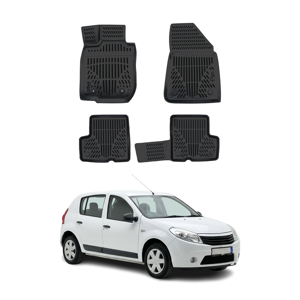 Tapis de sol pour Dacia Logan 1 2004-2012 Noir 3D en Caoutchouc TPE 4x