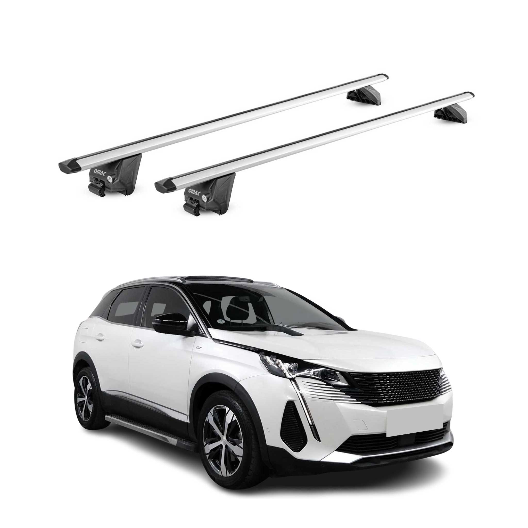 Barres de toit transversales pour Peugeot 3008 II 2016-2024 Alu Gris 2Pcs ABE