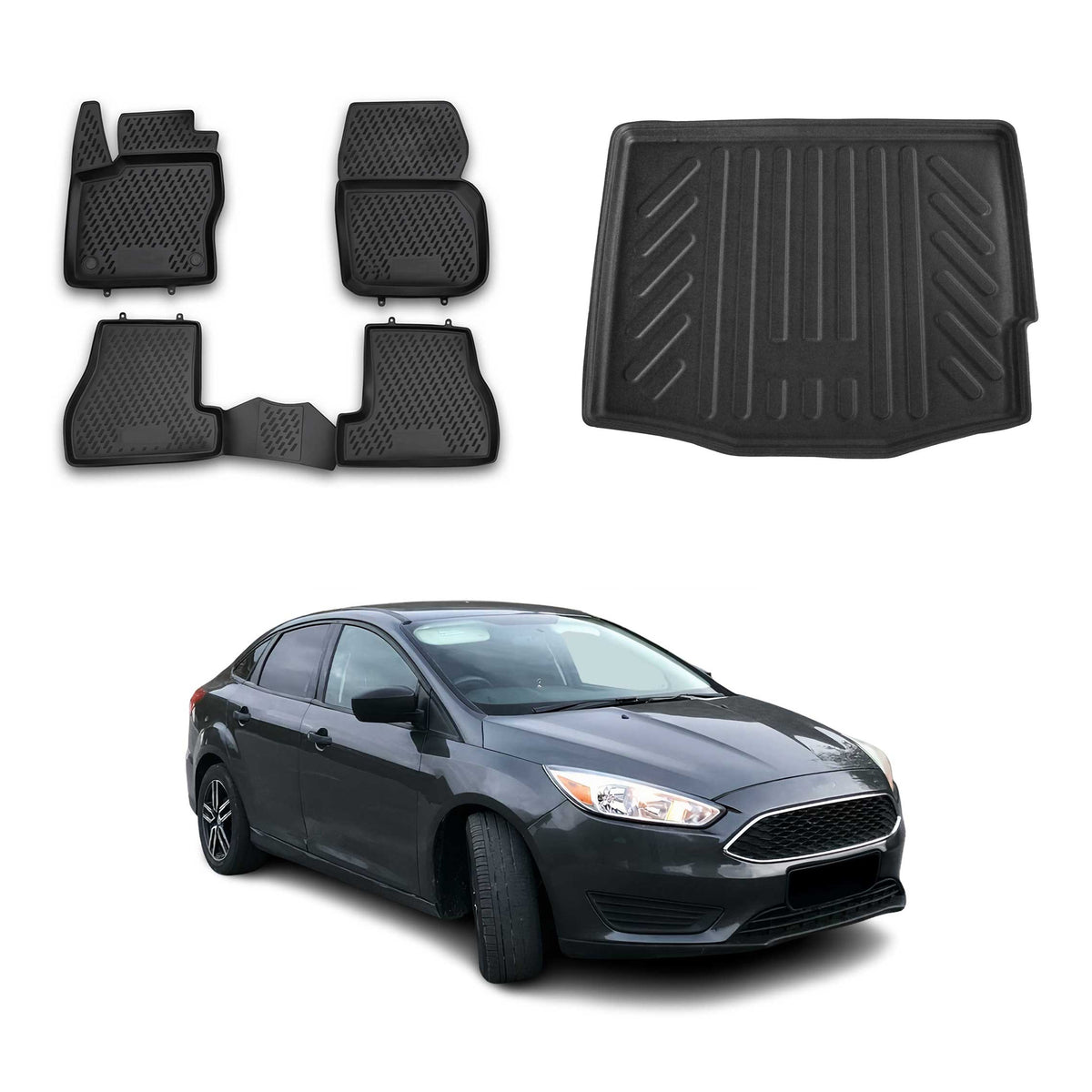 OMAC Kit Tapis de Sol et Coffre pour Ford Focus mk3 HB 2011-2018 5Portes