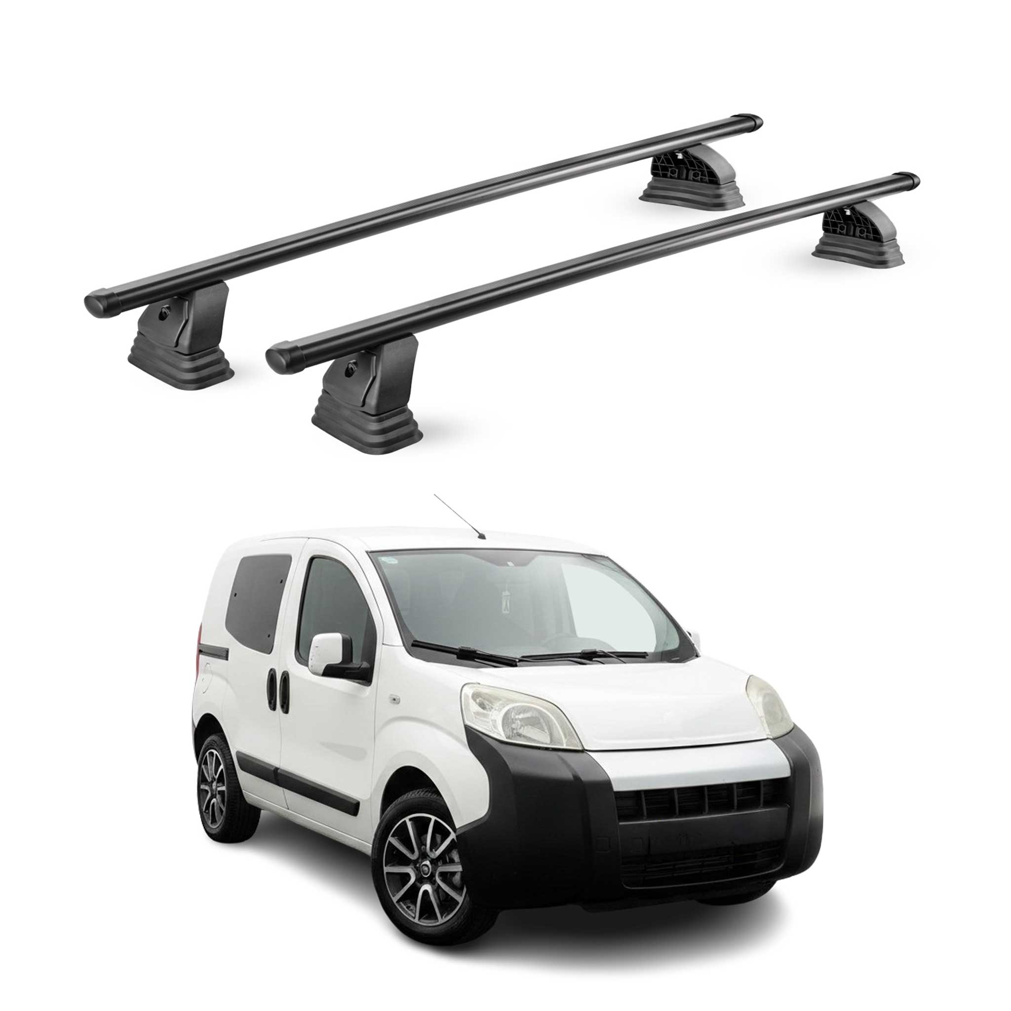 Barres de toit transversales acier pour Fiat Fiorino 2007-2024 TÜV 75 kg Noir 2x