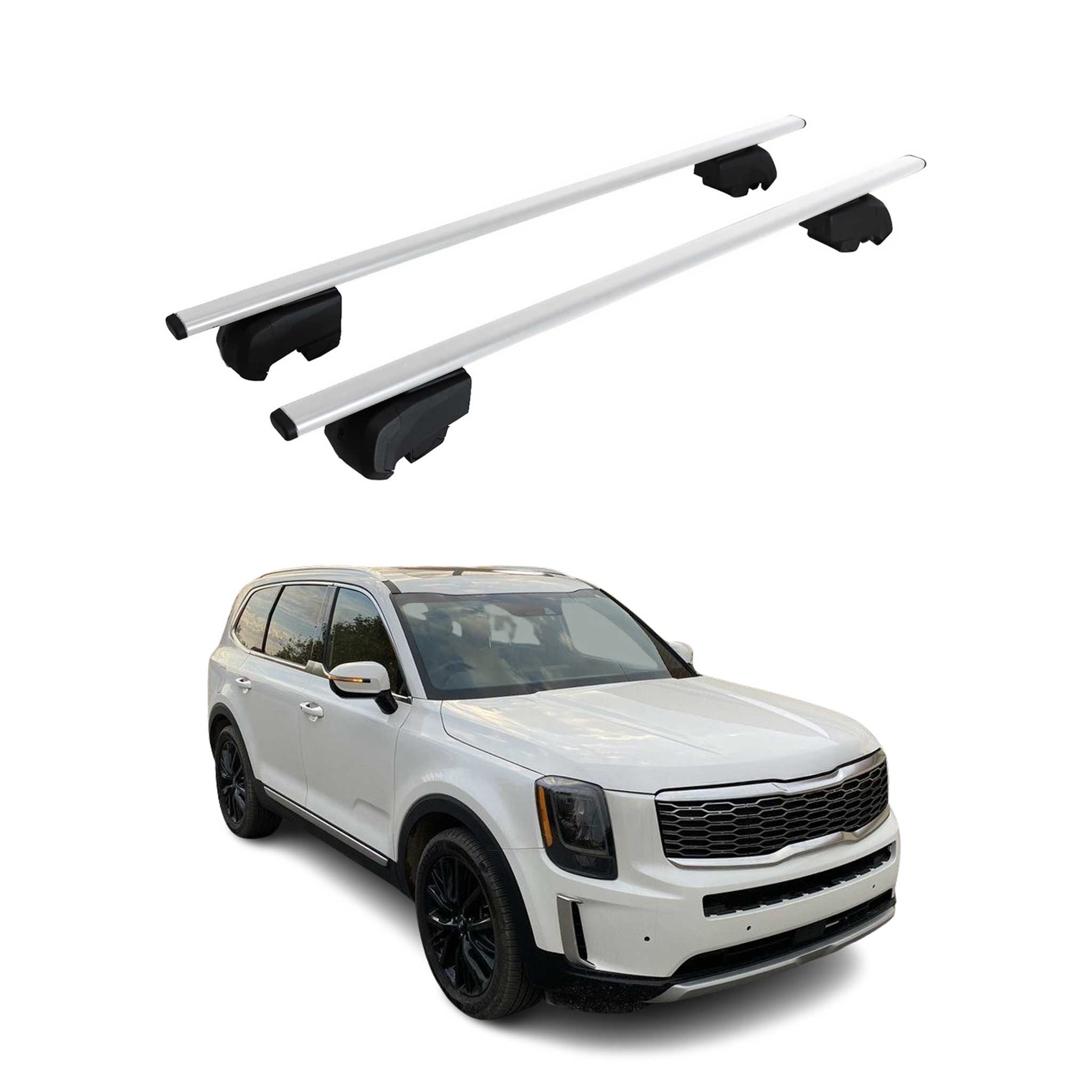 Barres de toit Transversales pour Kia Telluride 2020-2023 Fer Argent ABE