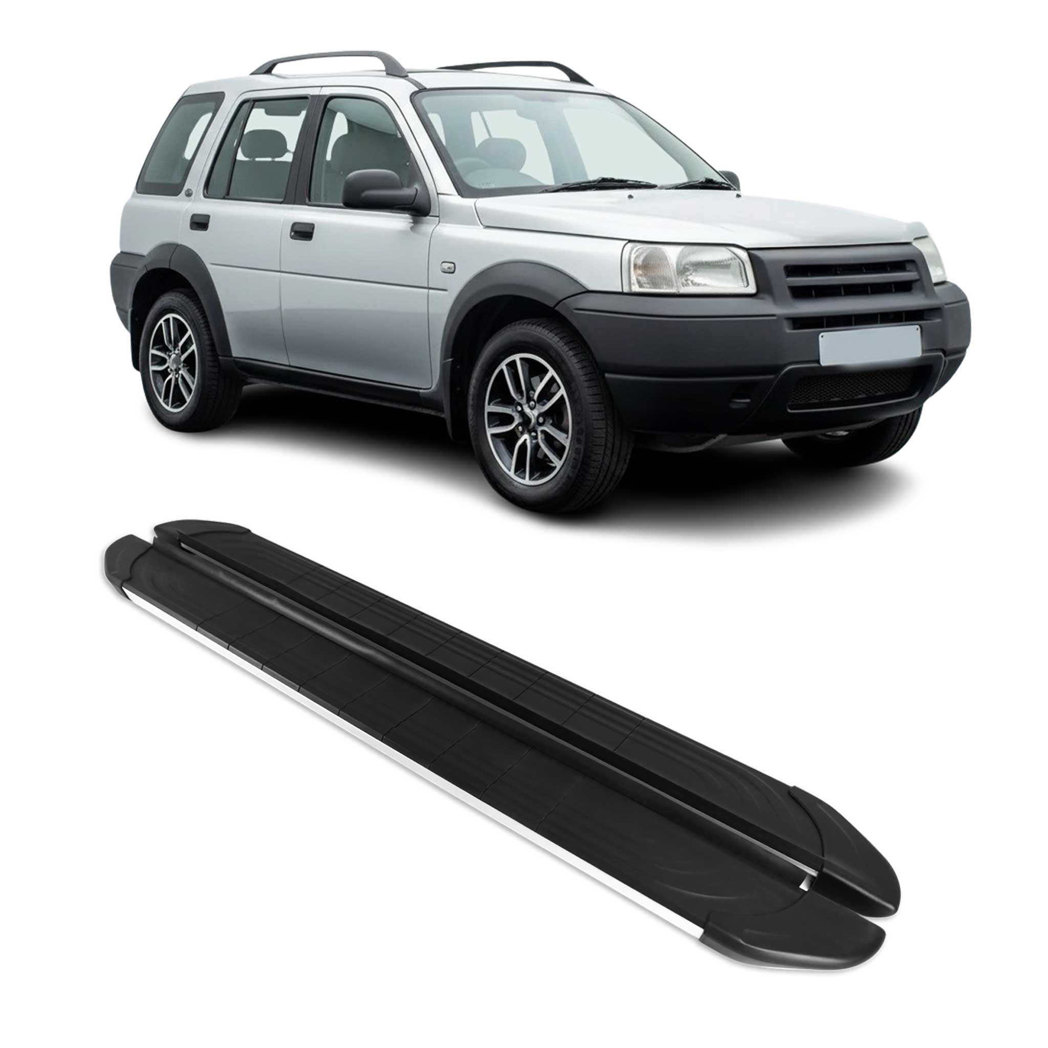 Marchepieds Latéraux pour Land Rover Freelander 1997-2006 Alu Gris Noir 2Pcs