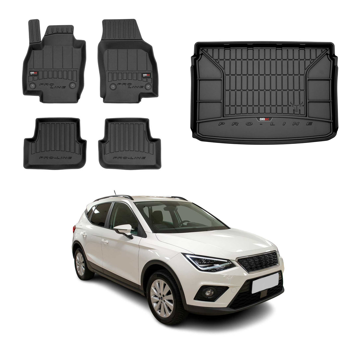 OMAC Kit Tapis de Sol et Coffre pour Seat Arona 2017-2026 Supérieur Noir