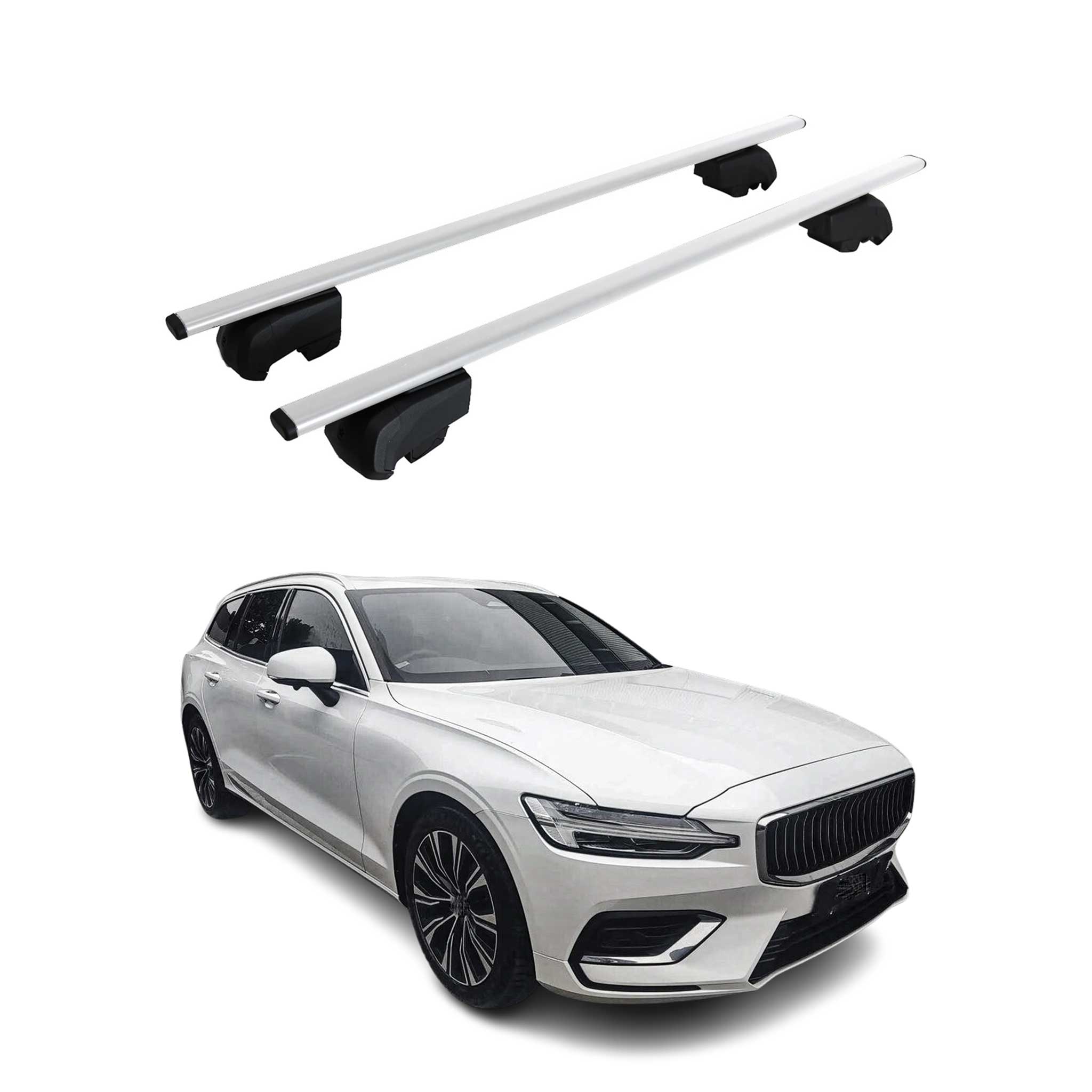 Barres de toit Transversales pour Volvo V60 2018-2023 Fer Argent ABE