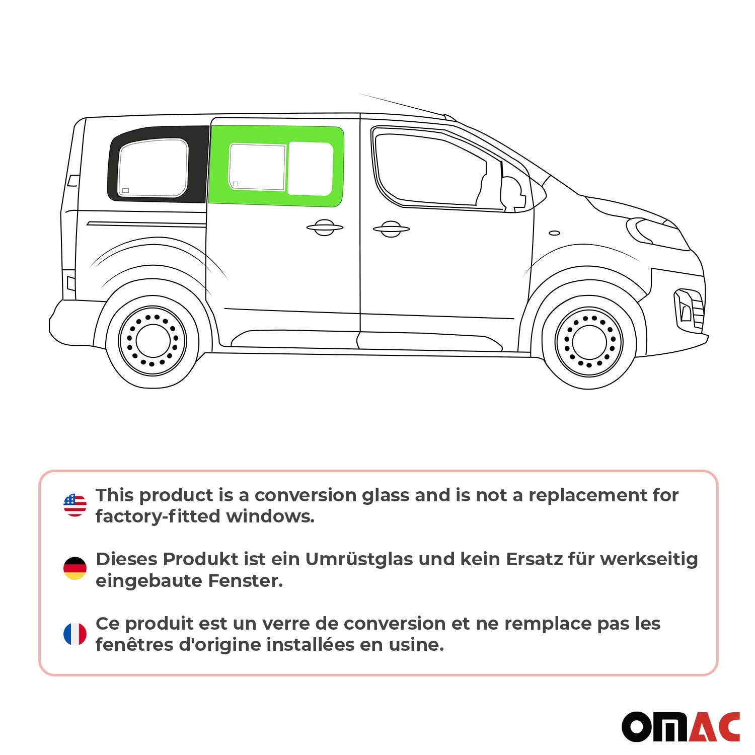Vitre de Porte pour Fiat Scudo 2022-2026 L1 Avant Droit Fenêtre coulissante