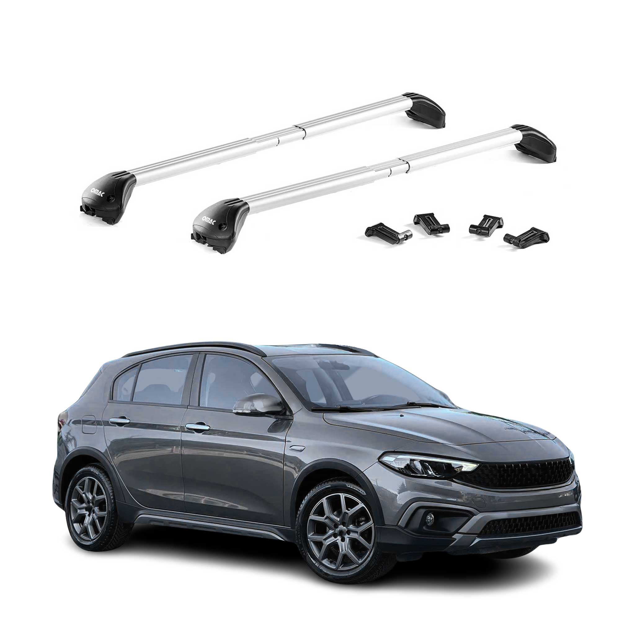 Barres de toit transversales pour Fiat Tipo Cross 2020-2026 Aluminium Gris ABE