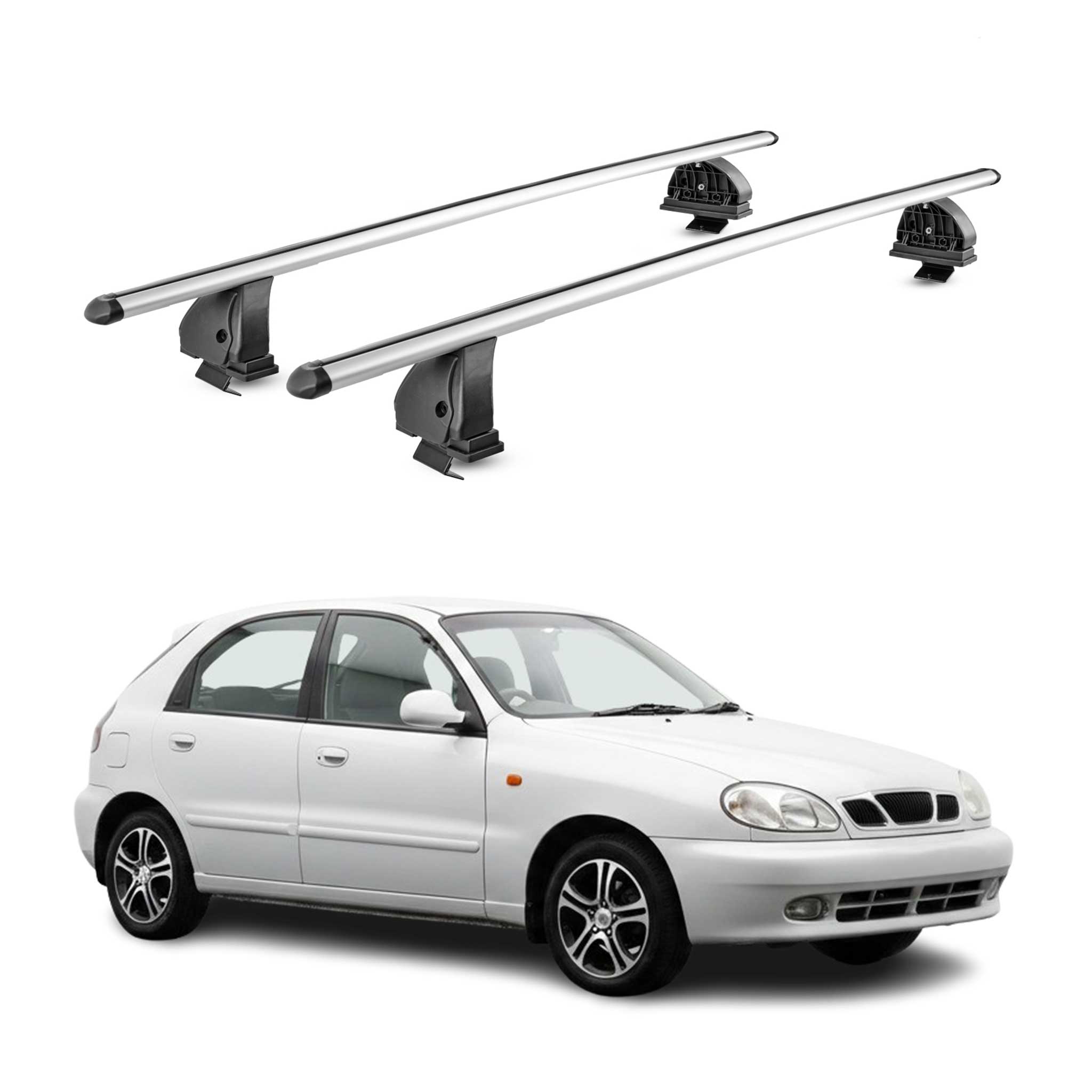 Barres de toit transversales Alu pour Daewoo Lanos HB 1997-2002 TÜV Gris 2Pcs