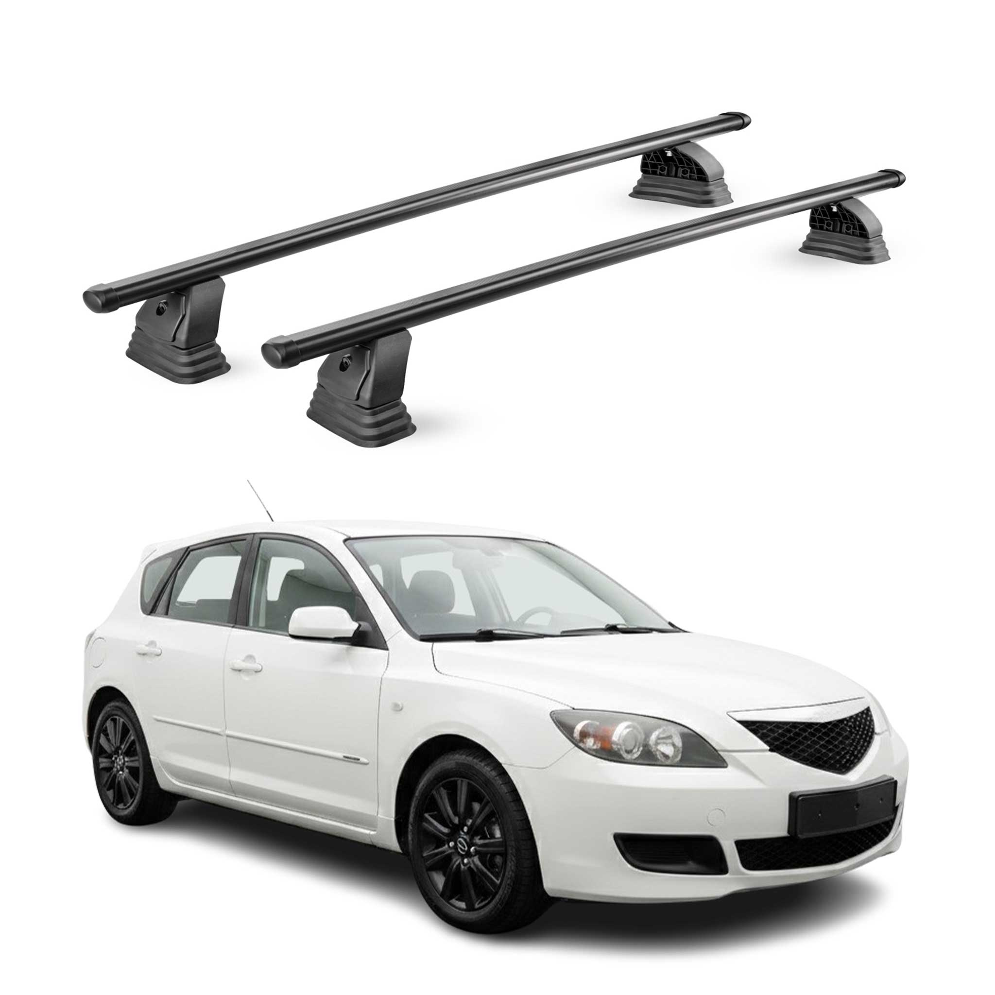 Barres de toit transversales acier pour Mazda 3 I 2004-2009 TÜV 75 kg Noir 2Pcs