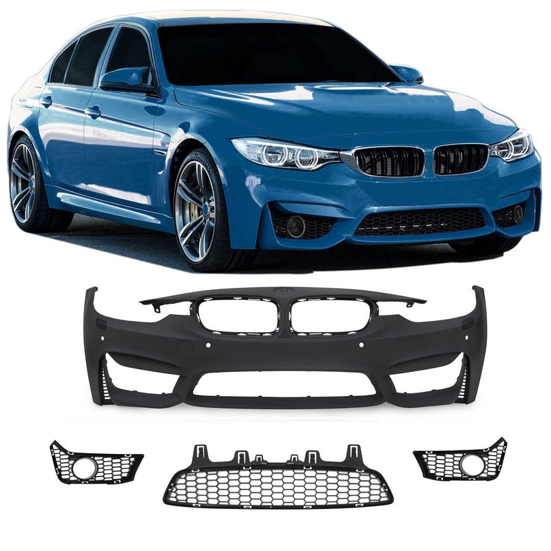 Pare-choc Bumper + Lave-phares pour BMW Series 3 F30 2011-2019 Plastique noir 1x