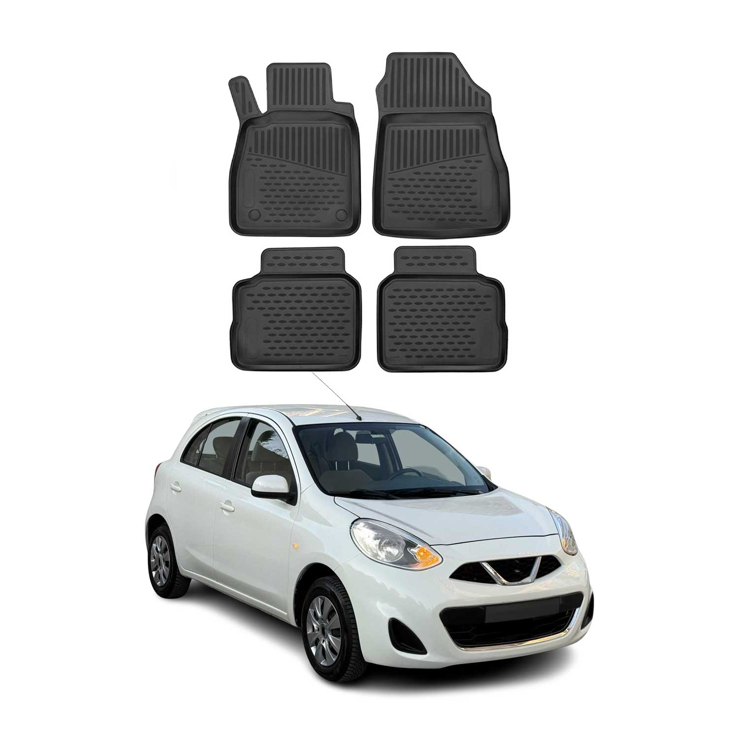 OMAC Tapis de sol pour Nissan Micra 2017-2023 sur mesure en caoutchouc Noir