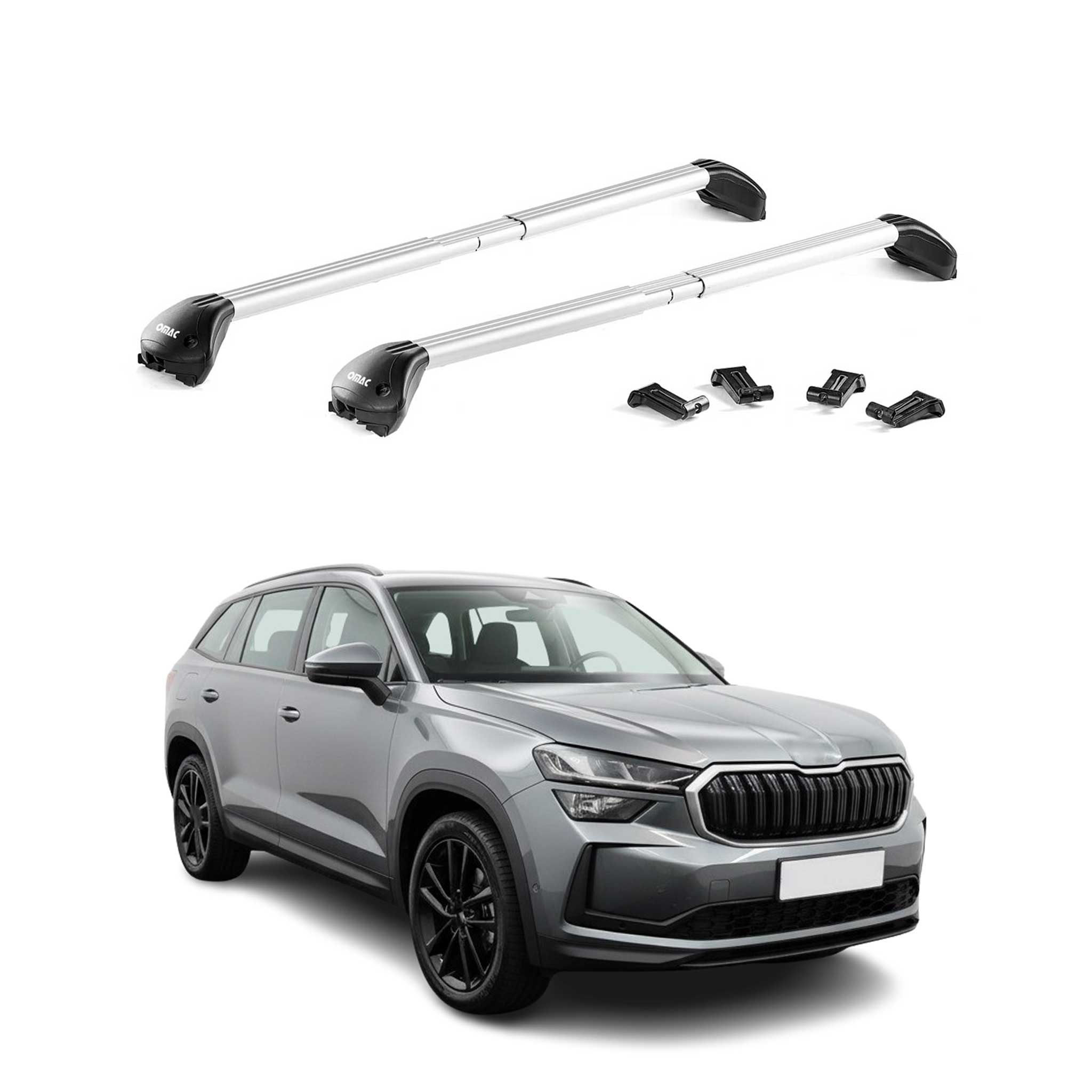 Barres de toit transversales pour Skoda Kodiaq II 2024-2026 Aluminium Gris ABE