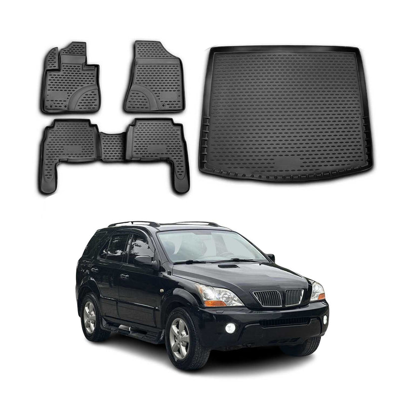 Kit Tapis de sol et coffre pour Kia Sorento 2009-2014 en Caoutchouc TPE Noir