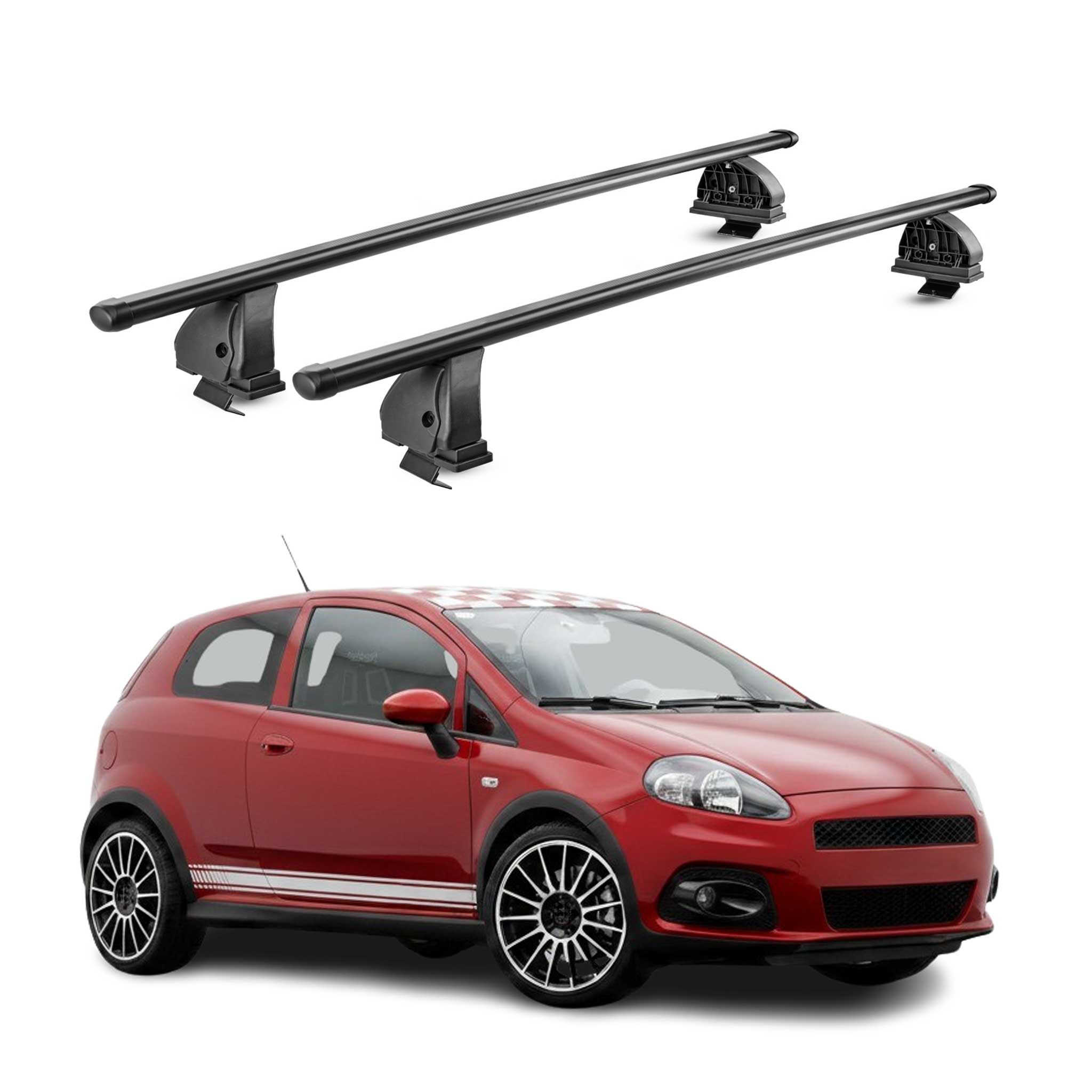 Barres de toit transversales acier pour Abarth Punto 2005-2014 TÜV 75 kg Noir 2x