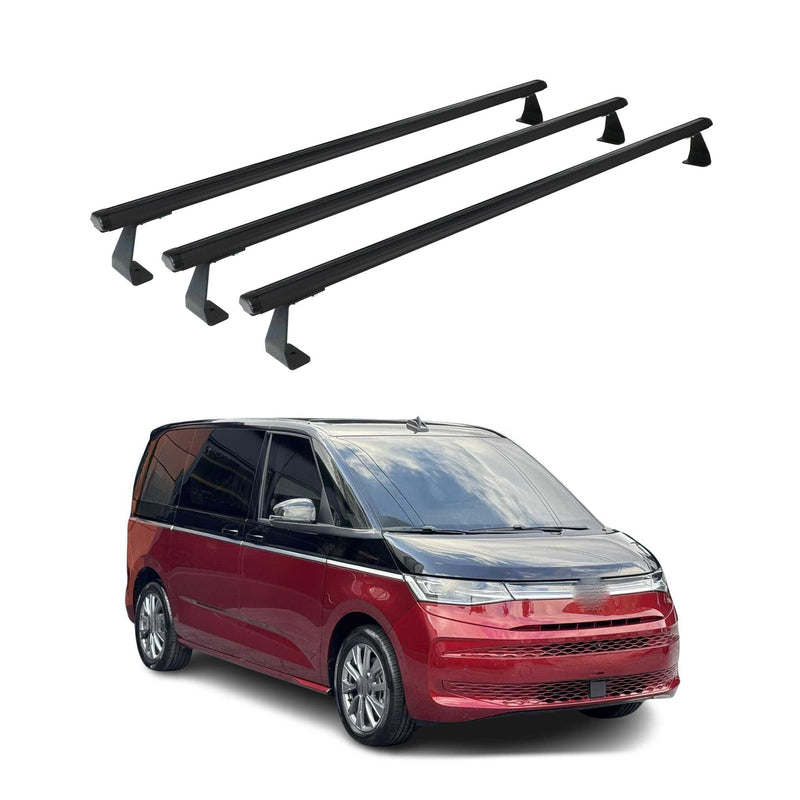 Barres de toit transversales pour VW T7 Multivan 2021-2025 75kg Alu Noir 3Pcs