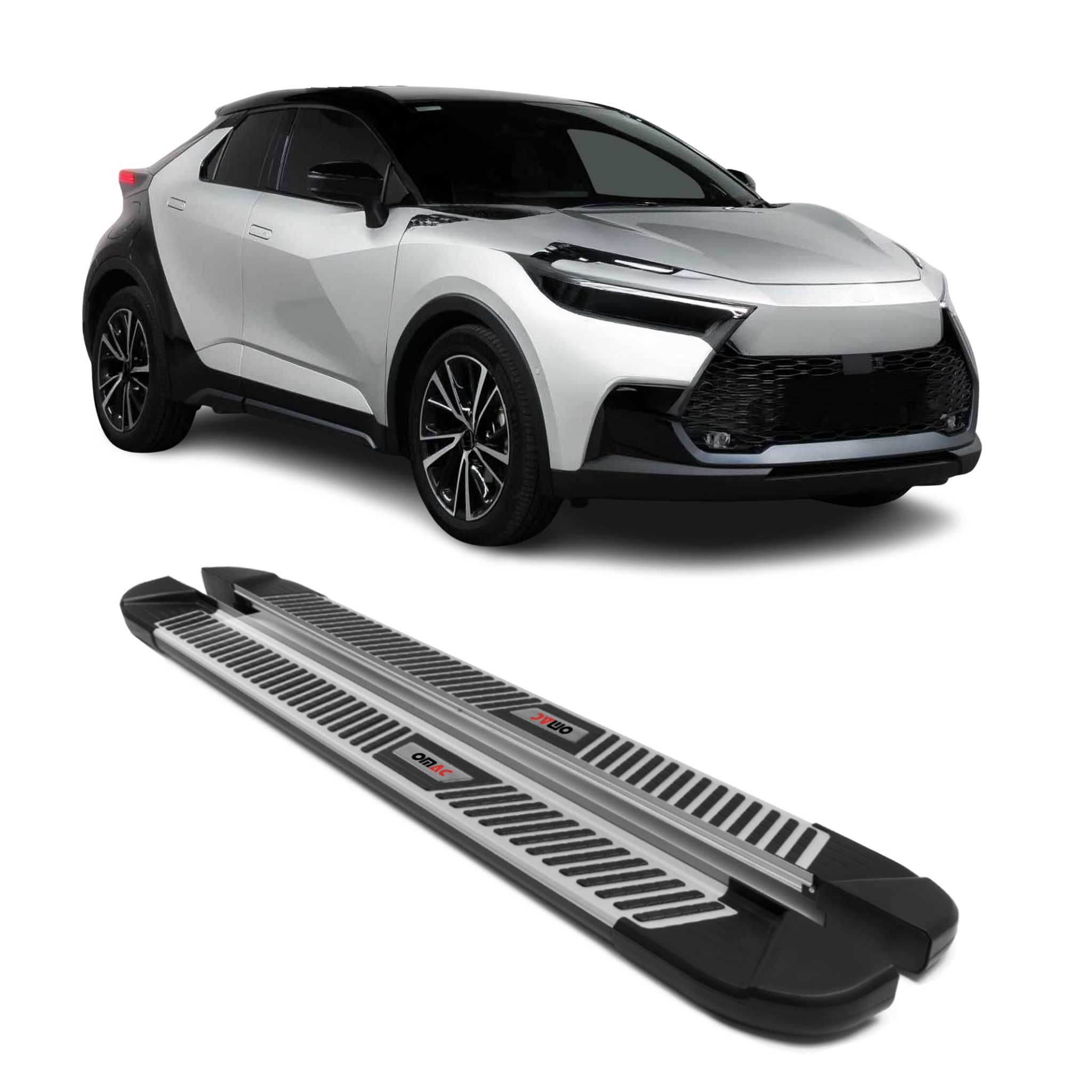Marchepieds latéraux pédale pour Toyota C-HR AX20 2023-2026 Alu Noir Gris 2Pcs