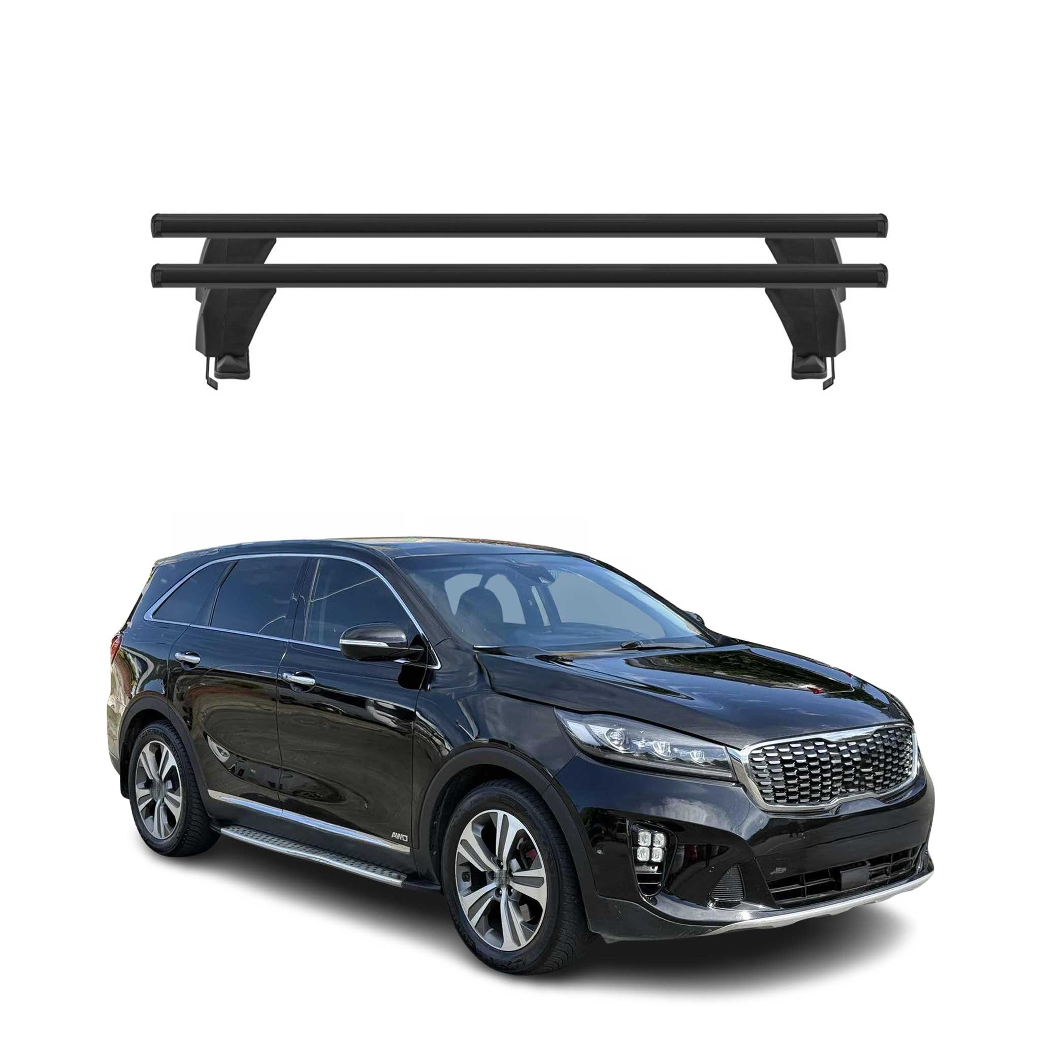 Menabo Barres de toit Transversales pour Kia Sorento 2021-2026 Alu Noir 2x