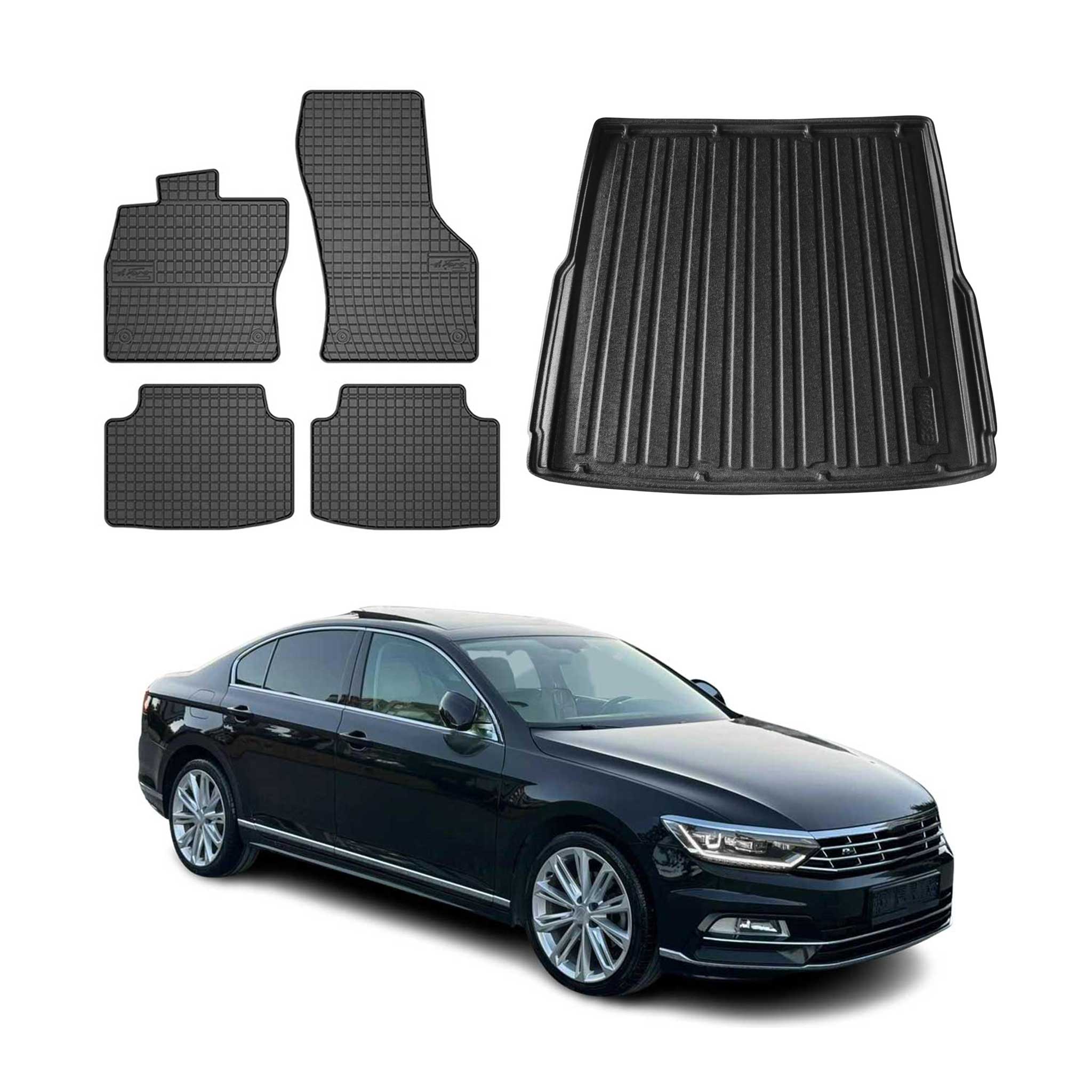 Kit Tapis de sol et coffre pour VW Passat B8 2014-2023 TPE Noir