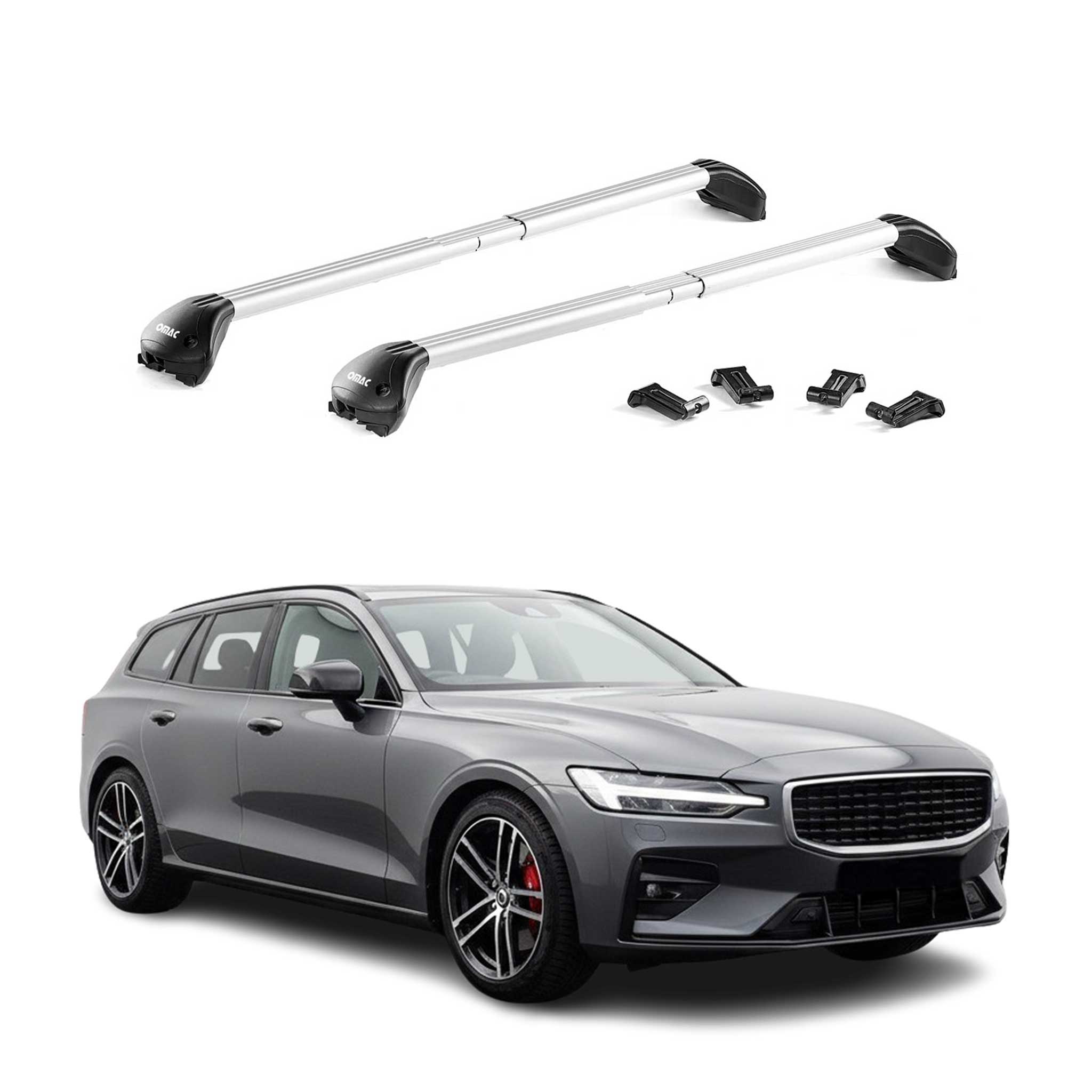 Barres de toit transversales pour Volvo V60 II 2019-2026 Aluminium Gris ABE