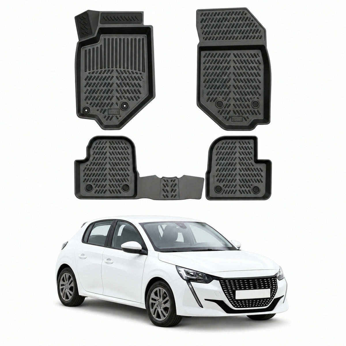 Tapis de sol pour Peugeot 208 MK2 2019-2027 Noir 3D en Caoutchouc TPE 4Pcs