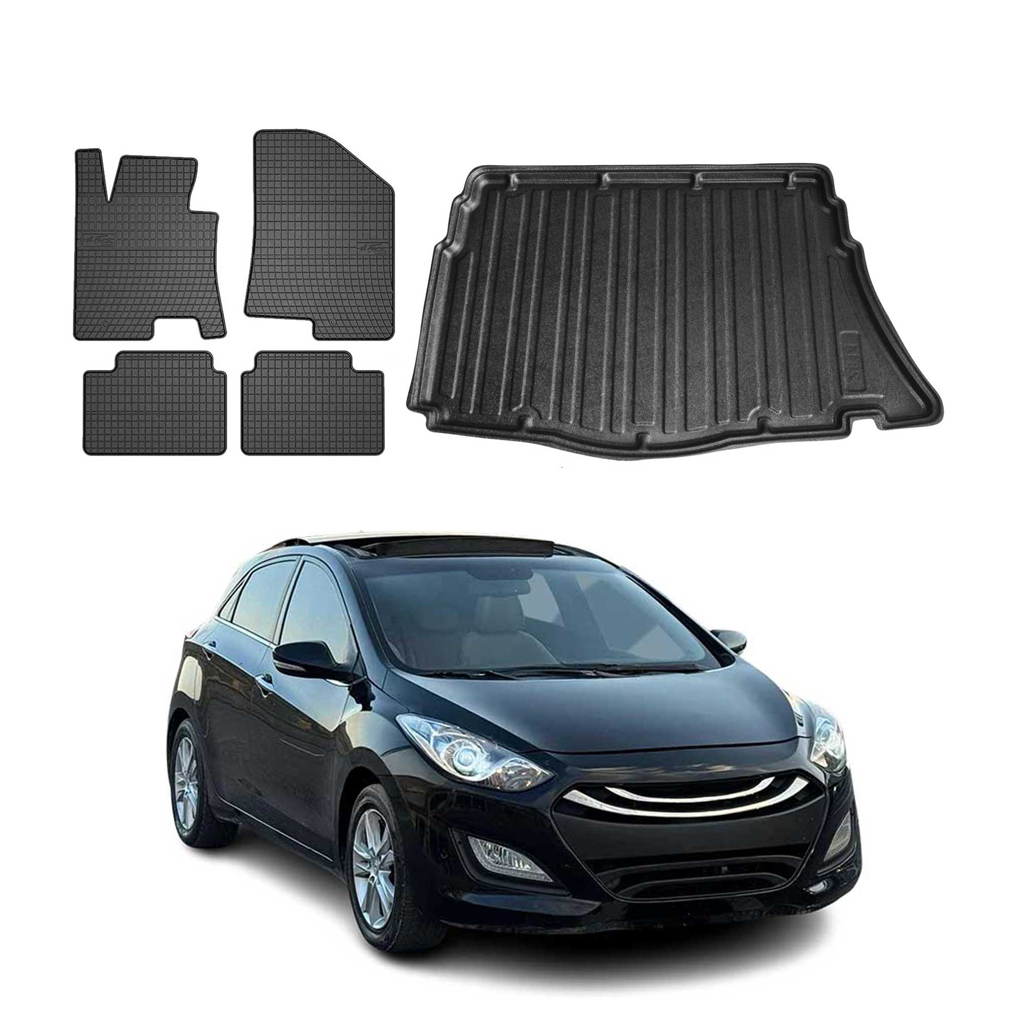 Kit Tapis de sol et coffre pour Hyundai i30 HB 2012-2016 TPE Noir