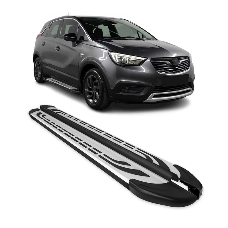 Marchepieds Latéraux pour Opel Crossland X 2017-2024 Aluminium Gris Noir 2Pcs