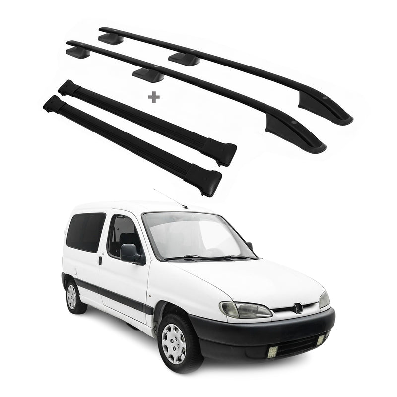 Kit Barres de toit pour Citroen Berlingo Peugeot Partner 1996-2008 Alu Noir 4x