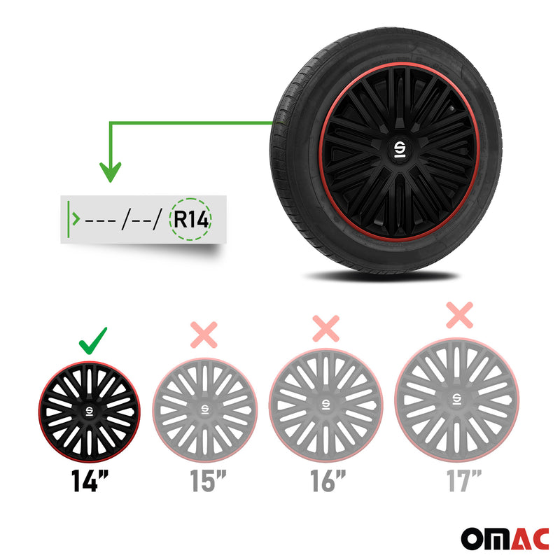 SPARCO Jeu Enjoliveurs de Roues 14 Pouces Noir, Rouge en ABS 4 piéces