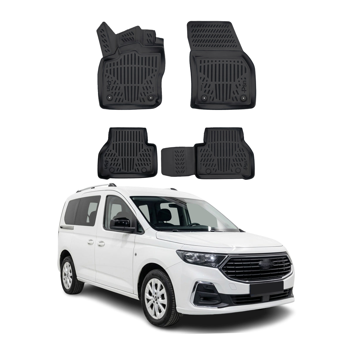 Tapis de sol pour Ford Connect 2022-2027 Noir 3D en Caoutchouc TPE 4Pcs