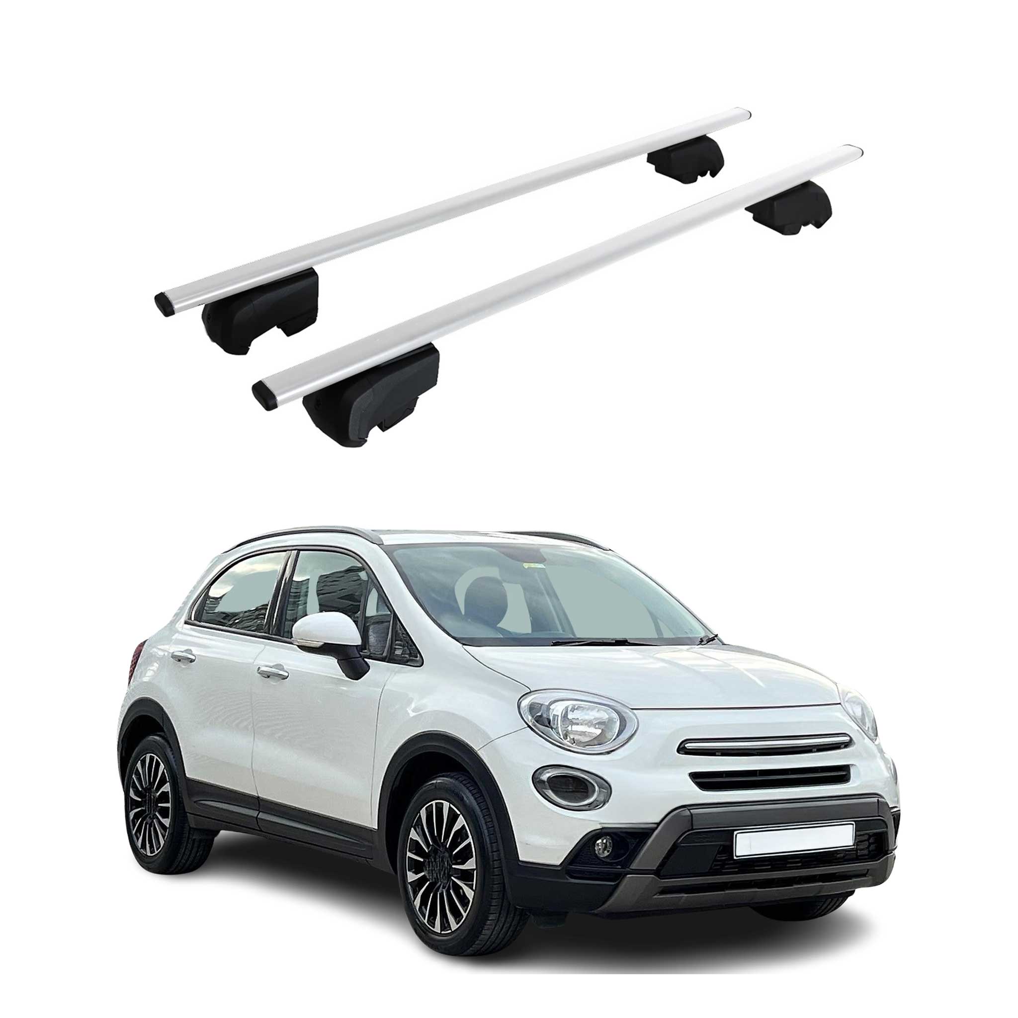 Barres de toit Transversales pour Fiat 500X 2014-2023 Fer Argent ABE