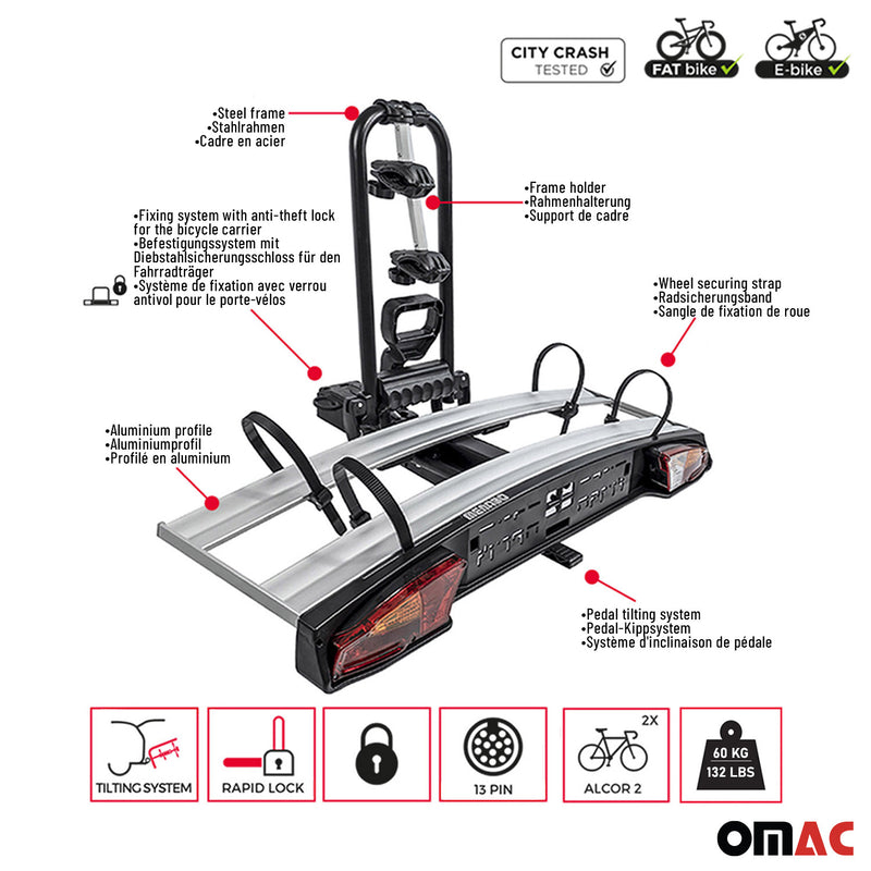 Menabo Alcor 2 Velos Porte-Velos sur Attelage 60kg