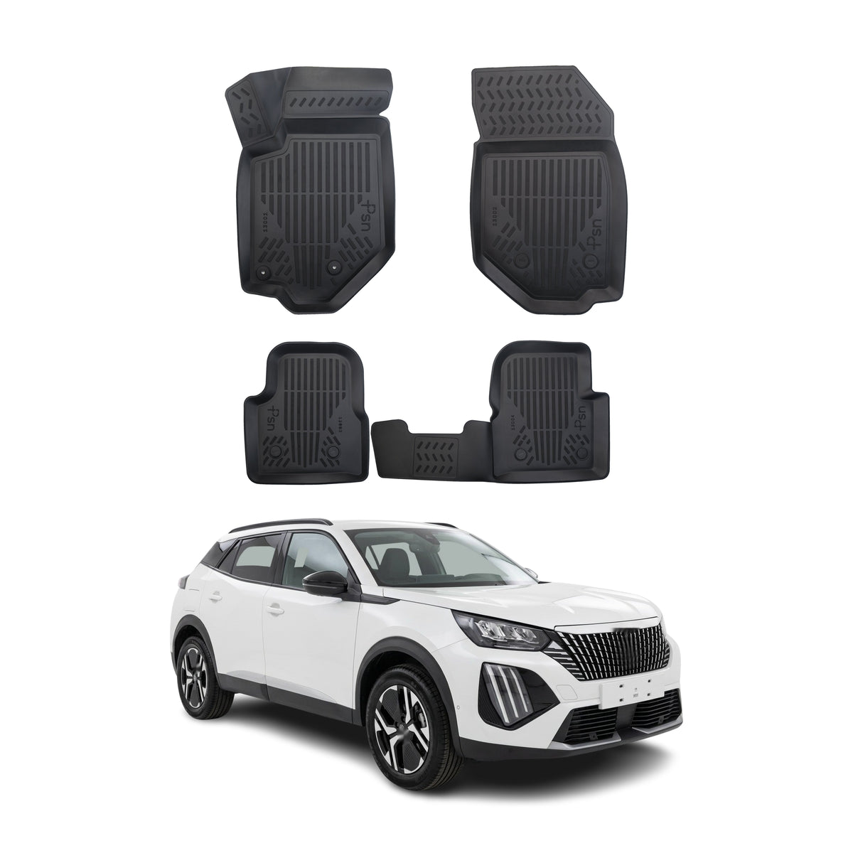 Tapis de sol pour Peugeot 2008 2019-2027 Noir 3D en Caoutchouc TPE 4Pcs