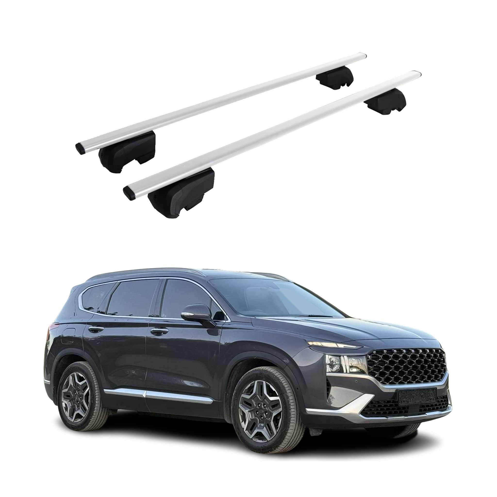 Barres de toit Transversales pour Hyundai Santa Fe 2019-2023 ABE Fer Gris 2x