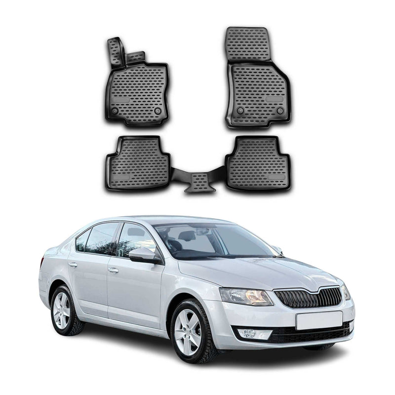 OMAC Tapis de sol pour Skoda Octavia Mk3 2012-2019 sur mesure en caoutchouc Noir