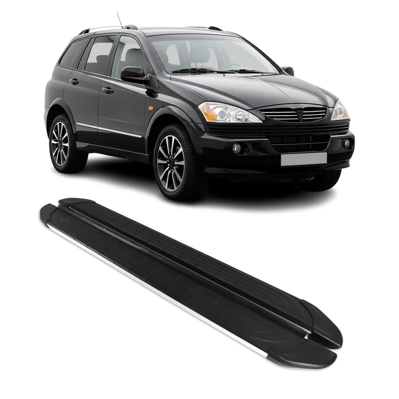 Marchepieds Latéraux pédale pour Ssangyong Kyron 2005-2014 Alu Gris Noir 2Pcs