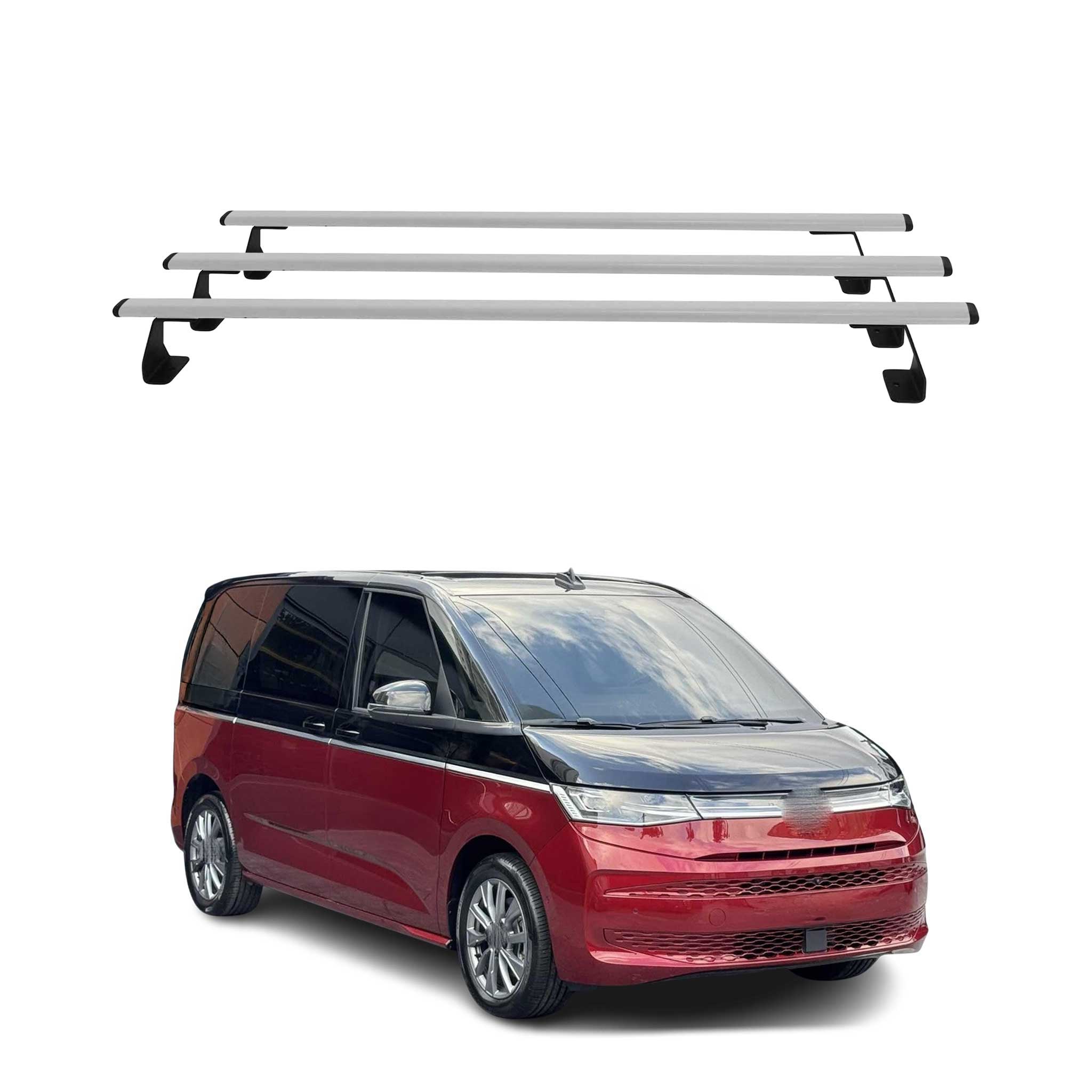 Barres de toit transversales pour VW T7 Multivan 2021-2026 Acier Gris 3Pcs