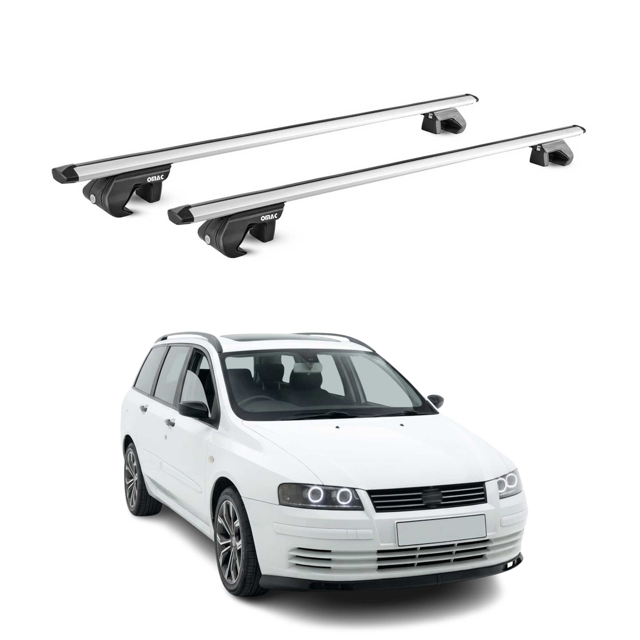 Barres de toit transversales ABE pour Fiat Stilo Break 2001-2007 Alu Gris 2x