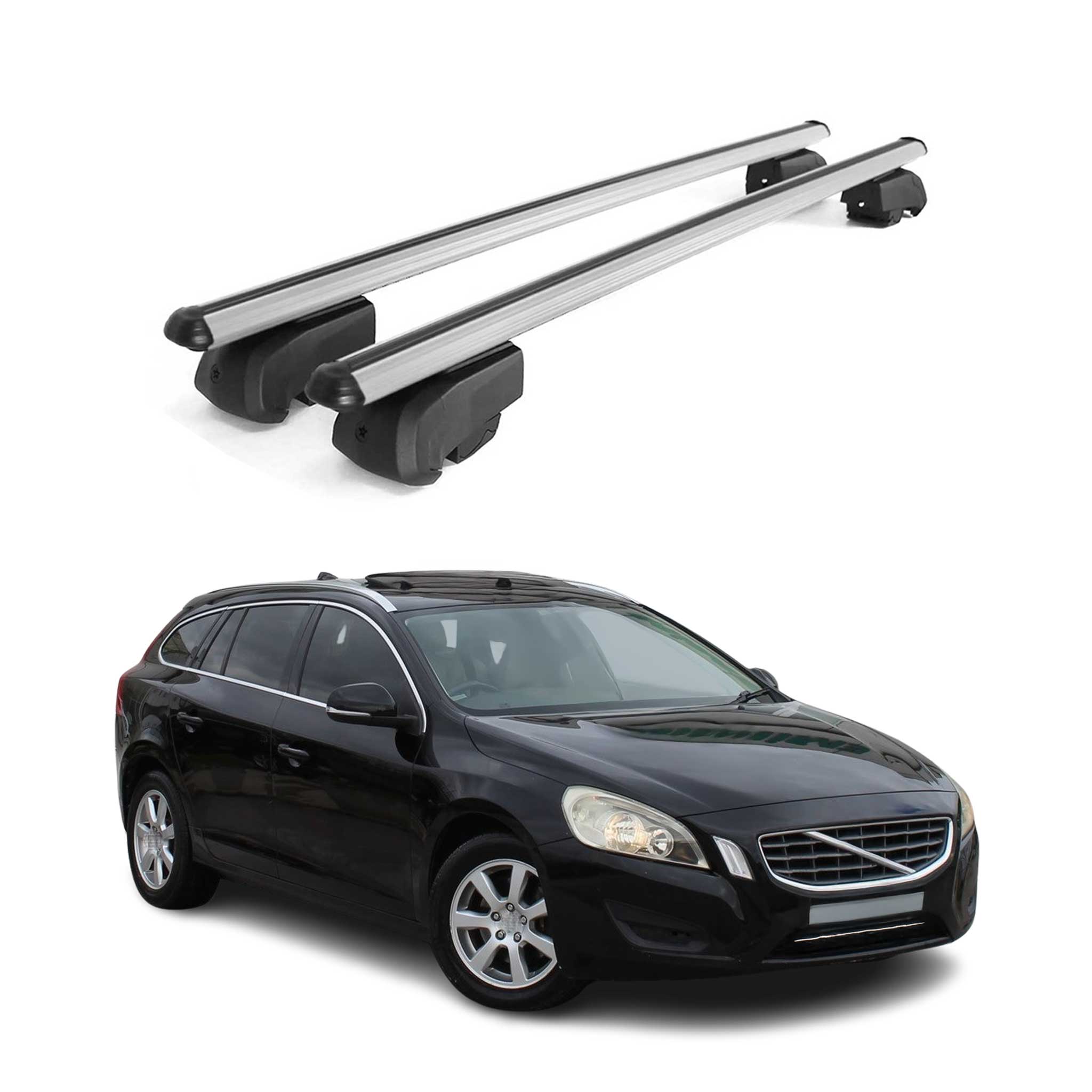 Barres de toit Transversales pour Volvo V60 2011-2018 Aluminium Gris ABE